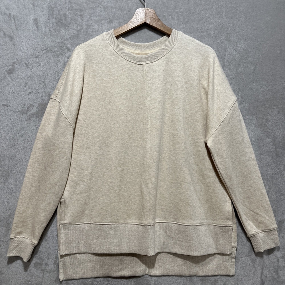 The‎ Normal Brand Fleece Sweatshirt Crewneck Ribbed Trim High Low Hem Cream Sz S